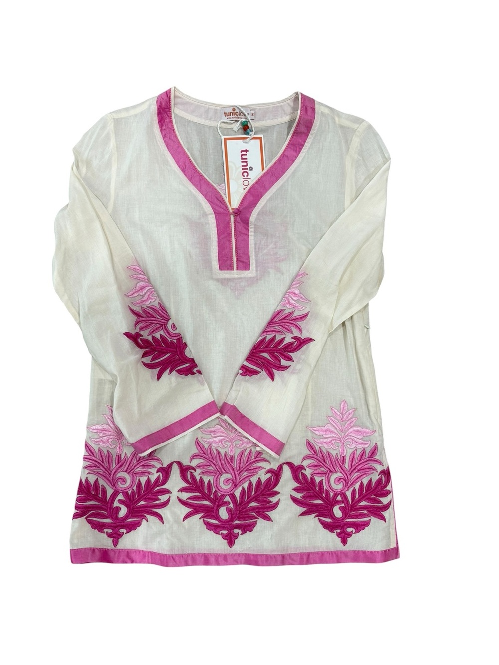 Tuniclove Embroidered C Tunic Top  White /Pink Size Small